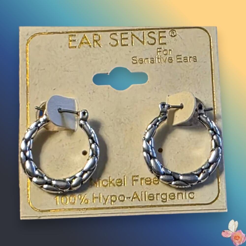 Ear Sense  Braided Mini Hoop Earrings Silver Tone Nickel-Free 195